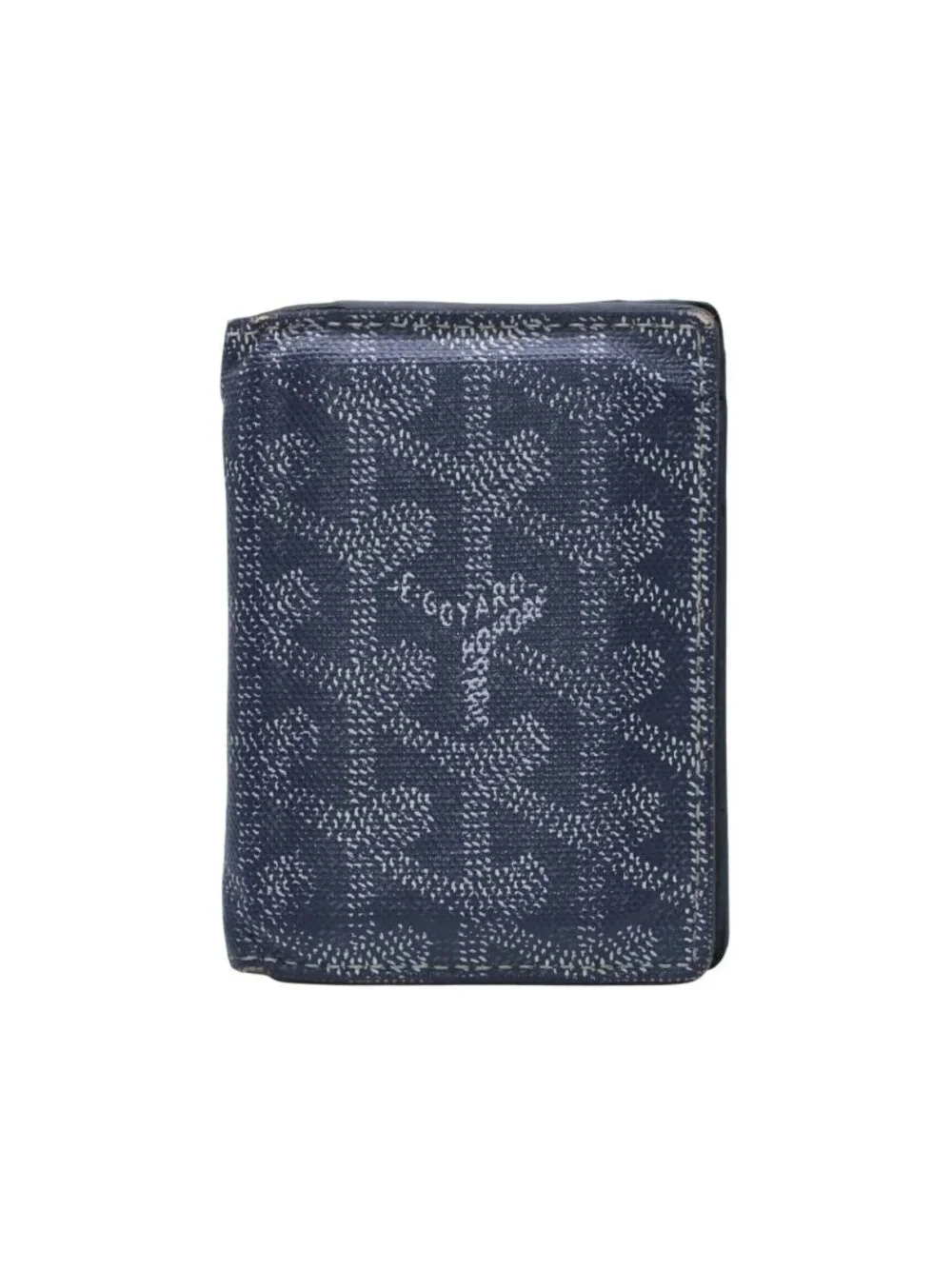 Goyard Saint Pierre Card Wallet Herringbone Pattern Canvas Leather Gray Yellow